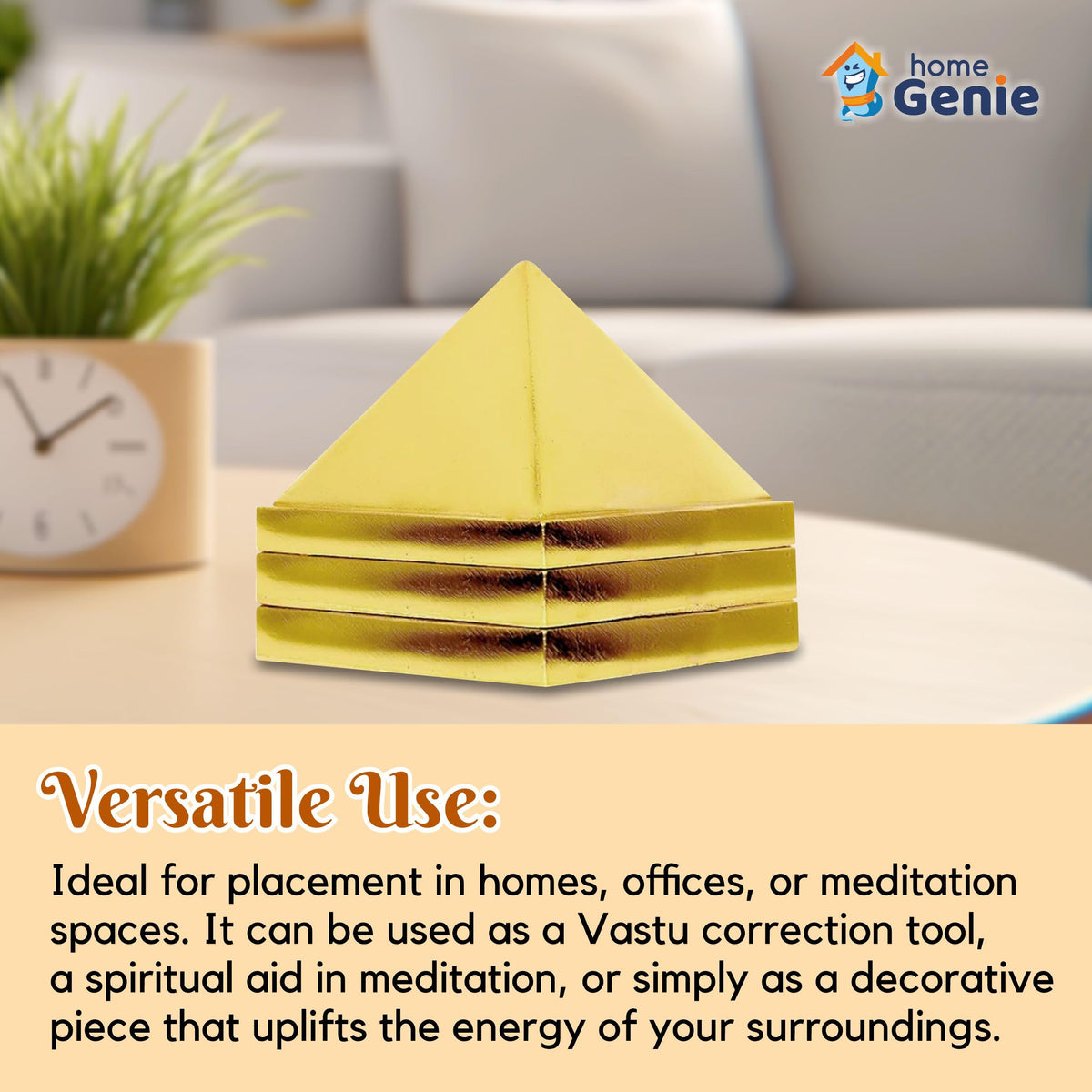Home Genie 3 Layer Brass Pyramid for Vastu Correction, Positive Energy, and Home Décor – Handmade Spiritual Tool (3x3cm)