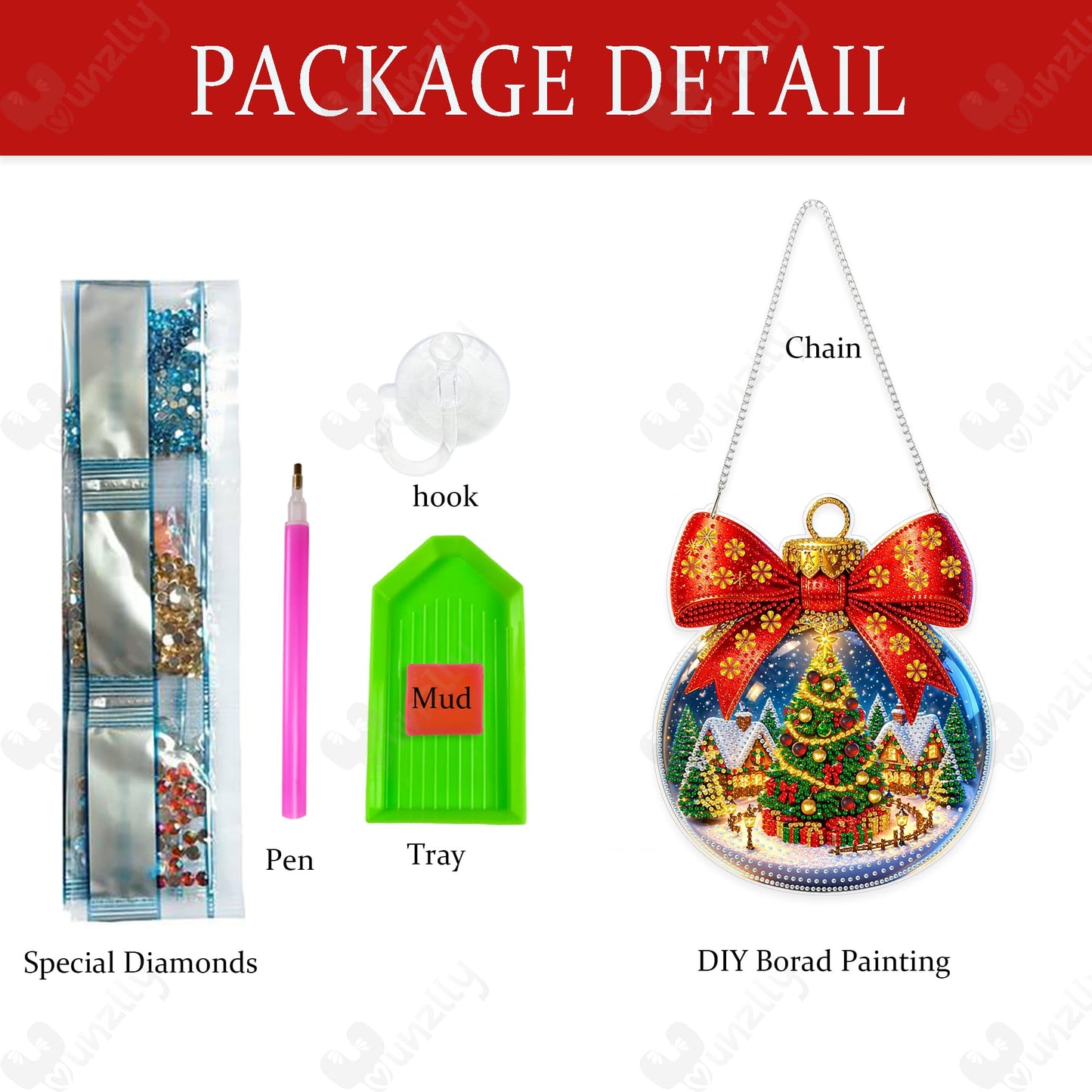 Yunzlly DIY Christmas Hanging Diamond Art Pendant Kit, Special Crystal Diamonds Painting Ornament Kit for Adults, Acrylic Hanging Gem Painting Board for Window Door Wall Decor (Christmas Ball Wreath)