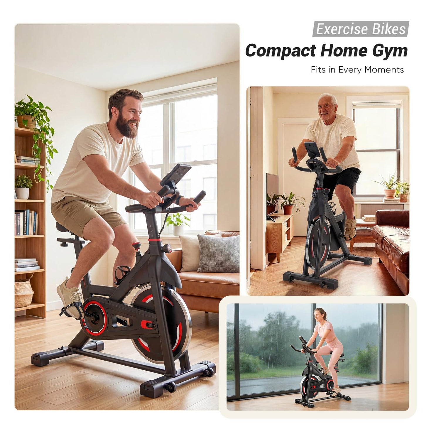 OLIXIS Exercise Bike with APP Control, Brake Pad Stationary Bikes with Quiet Magnetic Resistance, Indoor Cycling Spin Workout Bike with 300.0 lbs Weight Capacity, Classic Red