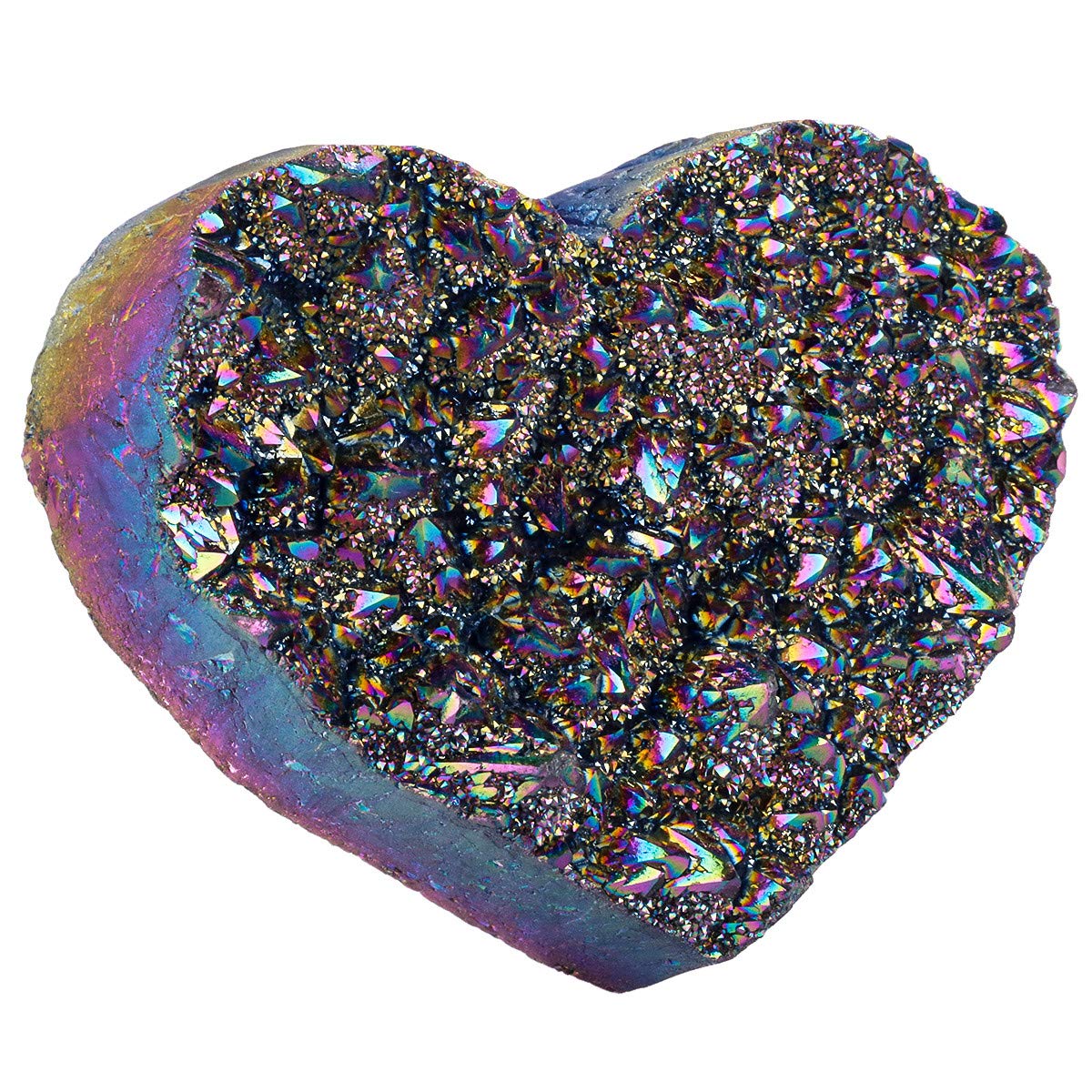 TUMBEELLUWA Rainbow Titanium Coated Rock Crystal Heart Shaped Decor Healing Crystal Cluster Geode for Home Decoration Quartz Stone Specimen 2-2.76 inches