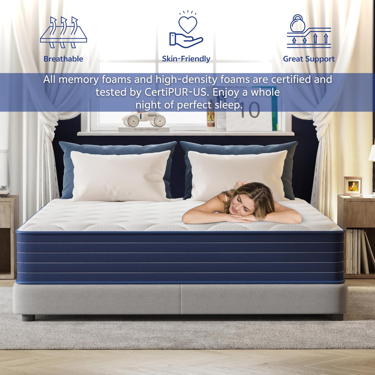 MOLPHIT Twin Mattress,12 Inch Twin Size Mattrress with 7-Zone Hybrid Twin Bed Mattresses,Pocket Sprung with Medium Firm for Body Support & Pressure Relief - 75 * 39in