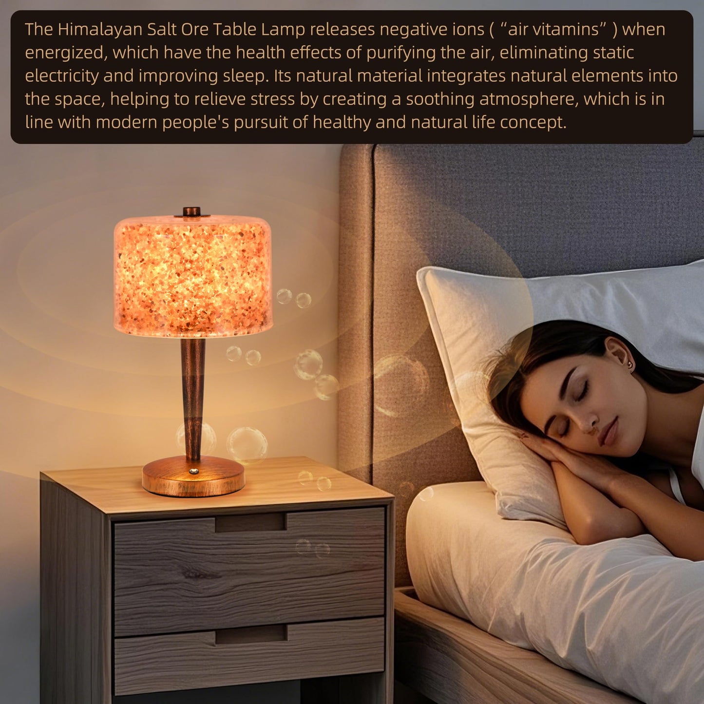 Himalayan Pink Rock Salt Lamp, Touch Control Dimmable Salt Night Light, USB Powered Crystal Salt Lamp, Boho Ambient Table Lamp for Bedroom Nightstand Living Room Home Decor, USB Adapter Excluded