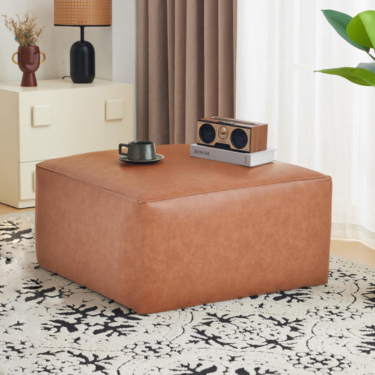 Merax 30" Square PU Leather Ottoman, Modern Sofa Foot Rest Faux Multifunctional Extra Seat, Side Table, Accent Piece Footstool for Living Room Bedroom,Brown+Tan