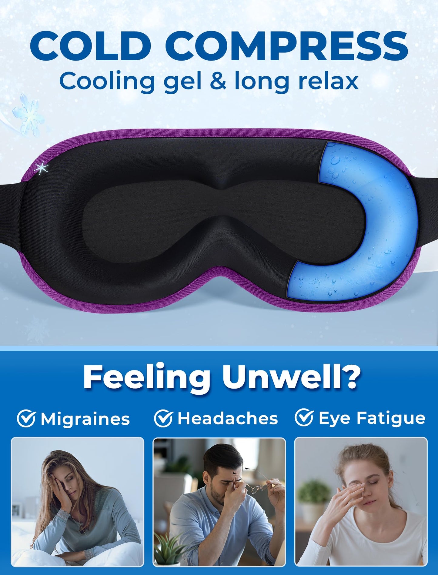 3D Cooling Gel Sleep Mask for Women & Men – 6oz Weighted Eye Mask for Sleeping, 100% Blackout, Ice Cold Gel, Migraine & Headache Relief, Eye Care, Deep Relaxation, Airplane Travel Essentials, Gift
