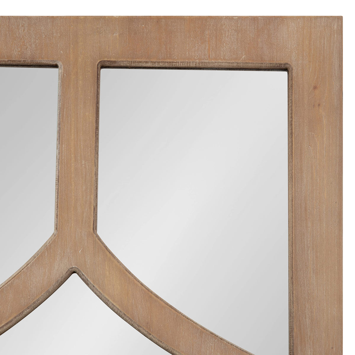 Kate and Laurel Pierette Windowpane Mirror, 16 x 42, Natural Wood, Tall Framed Cathedral Arched Wooden Overlay Mirror