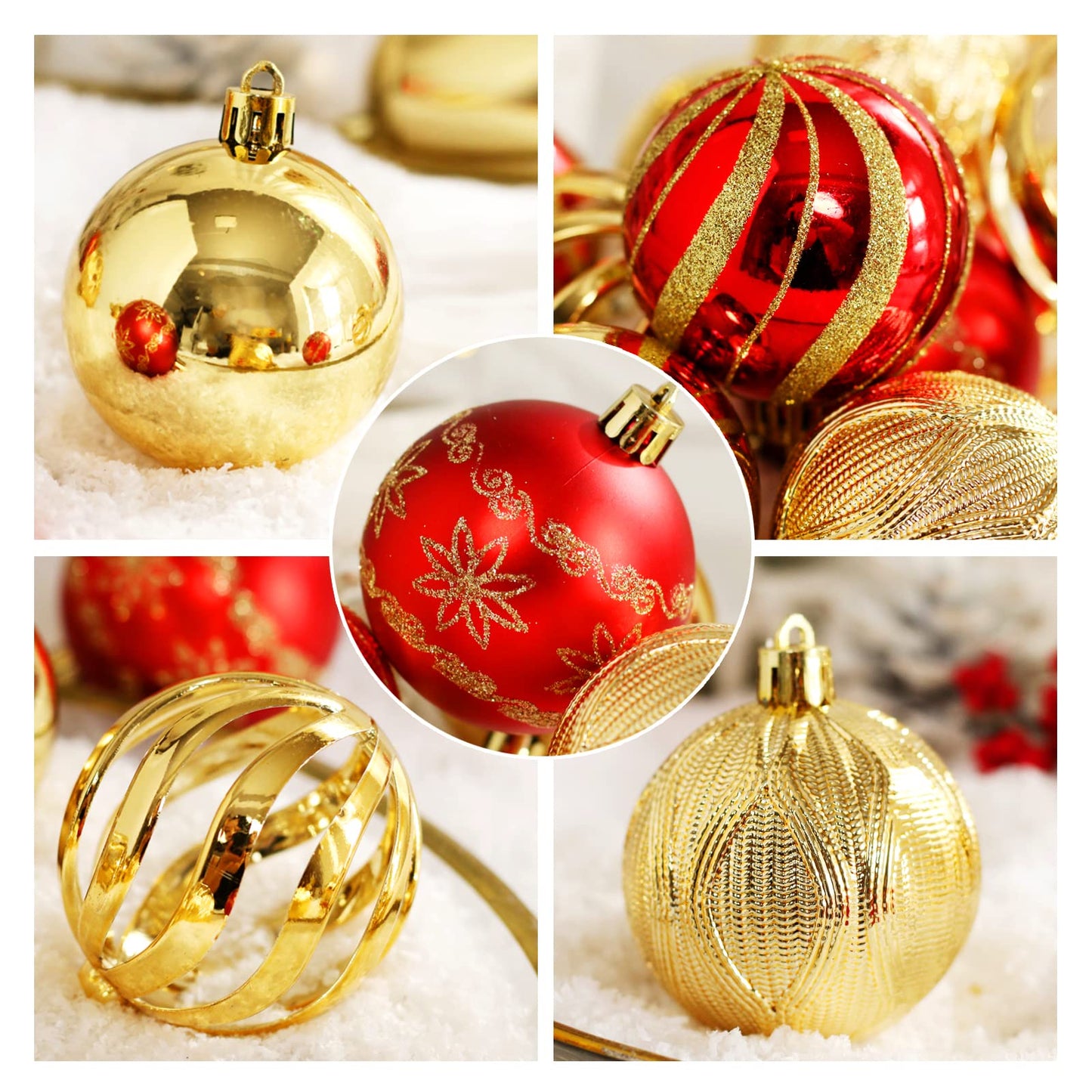 Christmas Ball Ornaments, 30 pcs 2.36" Shatterproof Baubles Set Red and Gold for Xmas Tree Decorations, Hanging Ornaments for Wedding Party