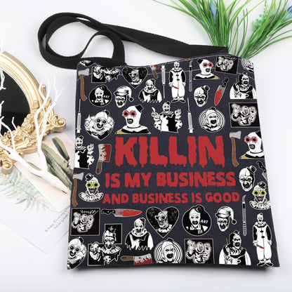 KUIYAI Clown Movie Merchandise Inspired Tote Bag KillerClown Canvas Bag Horror Movie Lover Gift Art Scary Clown Character Gift (BusinessGoodToteBlk)