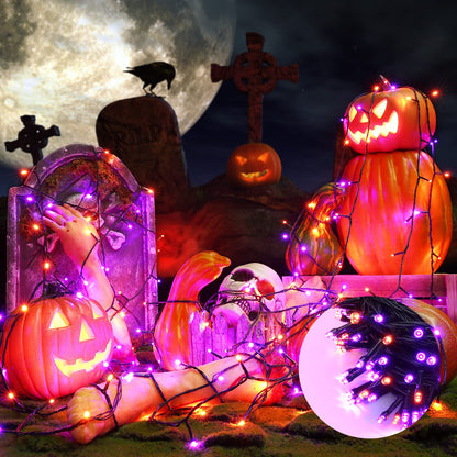 Orange and Purple Halloween Lights, 114ft 300 LED Connectable Halloween String Lights with 8 Modes, Waterproof Plug in Orange Purple Fairy Light for Party, Garden, Indoor Outdoor Spooky Decorations