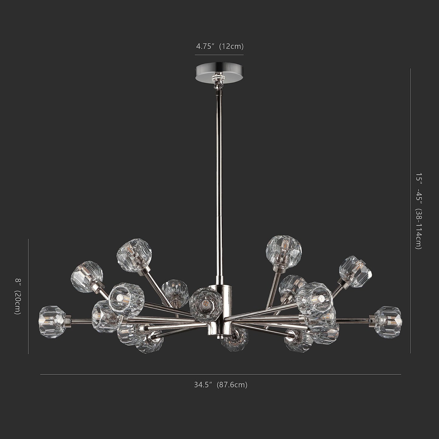 SAFAVIEH Couture Lighting - Breyer 18-Light 34.5-Inch Crystal Chandelier - Nickel - Modern Sputnik Design - Ideal for Dining Room, Foyer, Entryway - LED Bulb Included (CTL1023B)