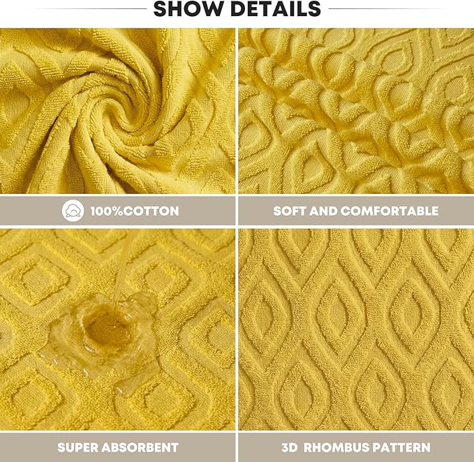 Artoid Mode 1 Pc Yellow 3D Diamond Grid Jacquard Hand Towels