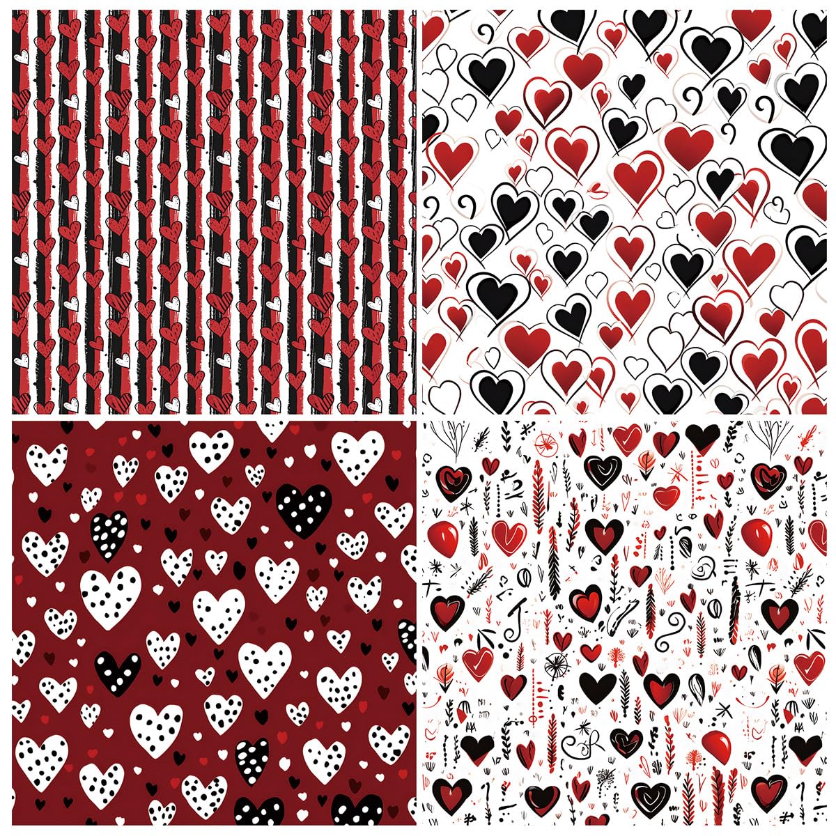 Valentine’s Day Scrapbook Paper 12 x 12 Double Sided Printing Red Black Heart Love Patterned Craft Paper for Card Making Photo Album Wedding Anniversary Party Decorative 24 Sheets