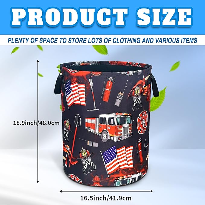 Fire Truck Fireman Laundry Basket Firefighters Oxford Cloth Laundry Hamper