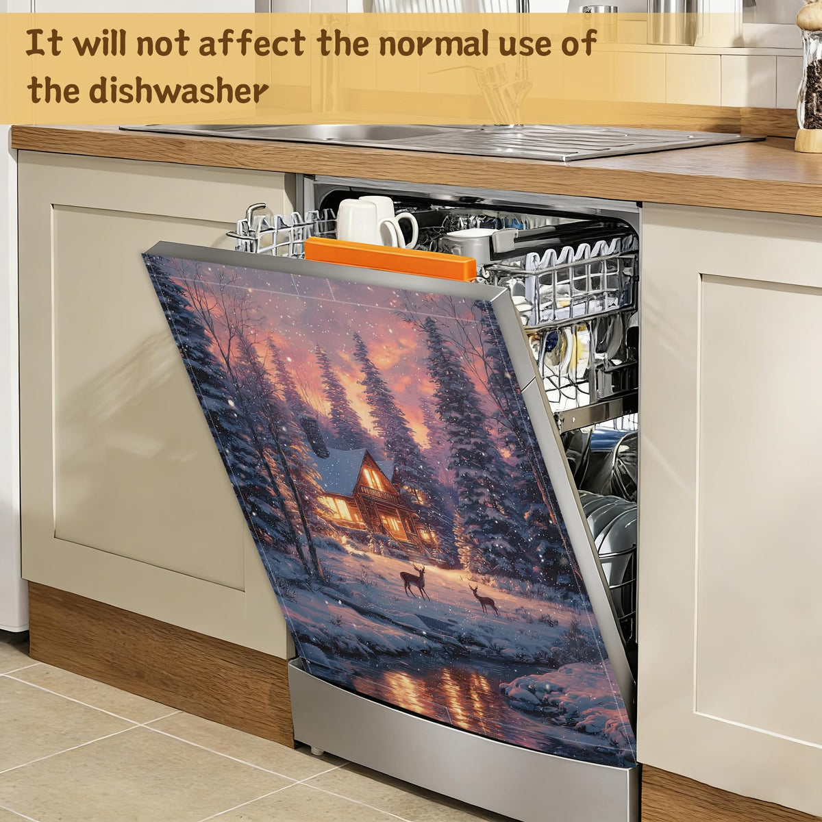 Christmas Scene Snowflakes Magnetic Dishwasher Cover for Kitchen Decor, Reusable Appliance Front Panel, Refrigerator Magnet Cover, 23 x 26 in