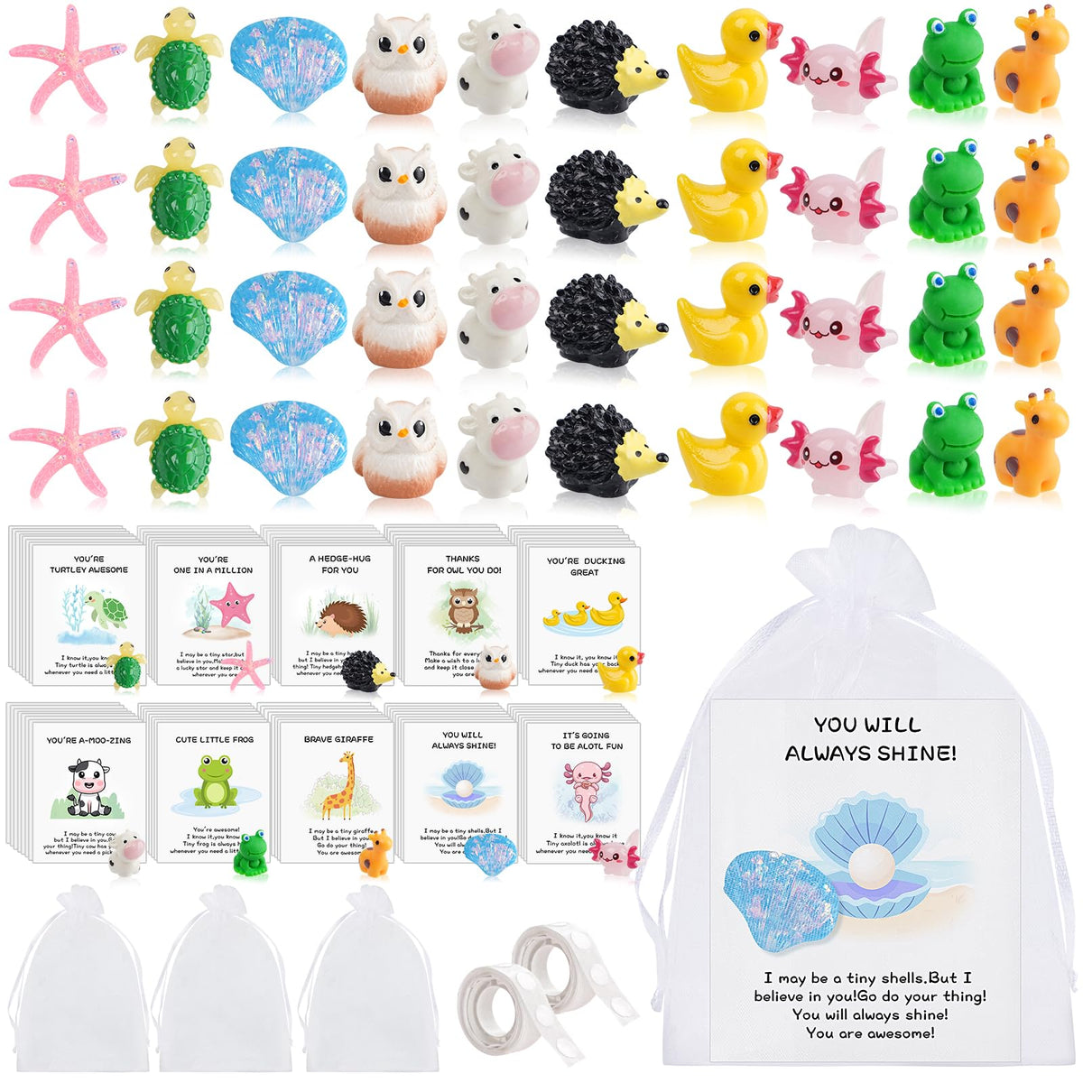 FACULX 100 Set Employee Appreciation Gifts Bulk for Coworkers Staff Thank You Gifts - Funny Resin Animal Favors Ducks Owls Turtles Stars Giraffe with Inspirational Note Cards Office Pocket Pun Favors