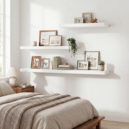Acovy 24 Inch Floating Shelves for Wall Decor,9.3" Deep Floating Shelf Wall Book Shelves,Large Display Storage Shelf,Wall Mounted Shelves with Invisible Bracket for Living Room,Bedroom,Bathroom,White