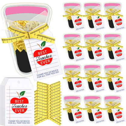 Tinlade 12 Set DIY Pencil Container Appreciation Teacher Gifts with Apple Cards Ruler Ribbon Back to School Plastic Treat Boxes for Teachers Thank You Gifts for Classroom School Party Favors