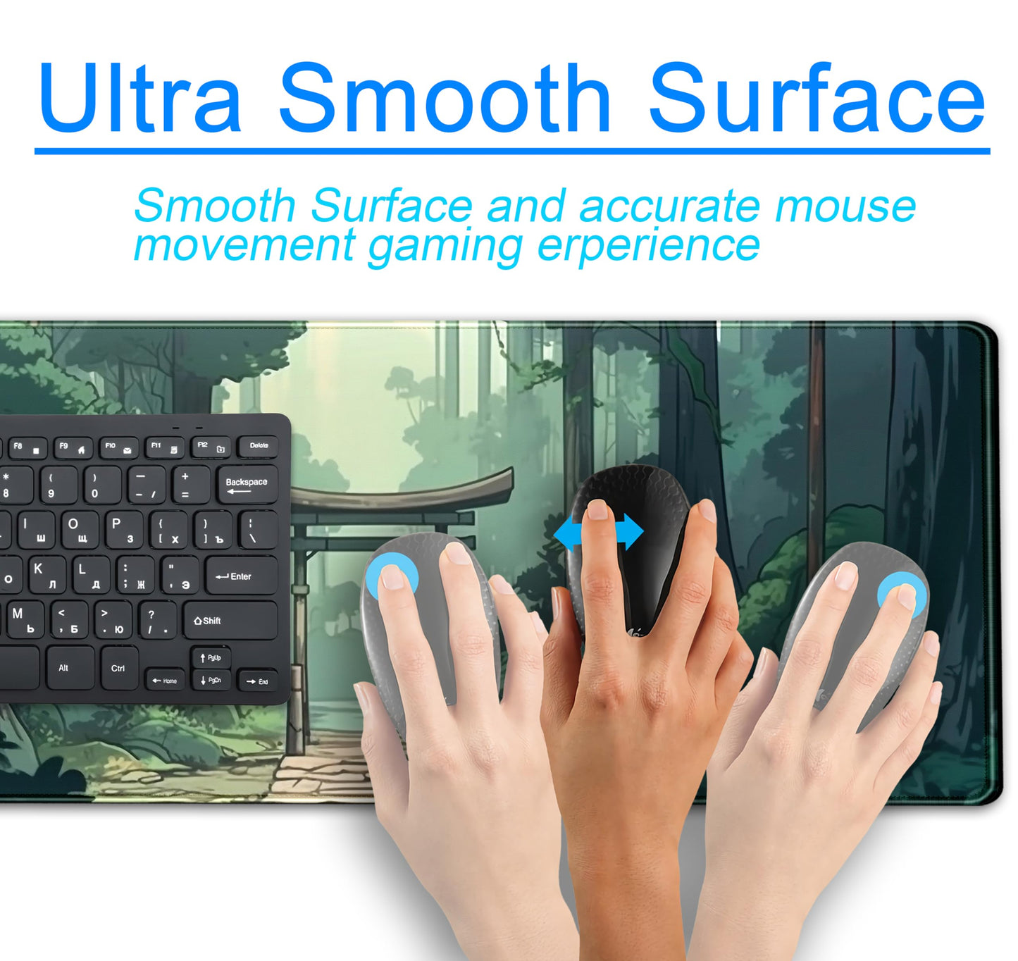 Japanese Green Forest Gaming Mouse Pad Anime Tree Woodland Desk Mat XL Large, Cute Aesthetics Women Office Desk Decor Laptop Computer Keyboard and Mouse Mat with Stitched Edges Matt 31.5''x11.8''