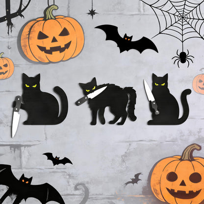 HESUSLA Scary Black Cat Halloween Wall Decor, Black Cat Halloween Decor, Dark Style Wall Art for Entryway, Kitchen, Bathroom, Living Room,Spooky Chic Home Decorations