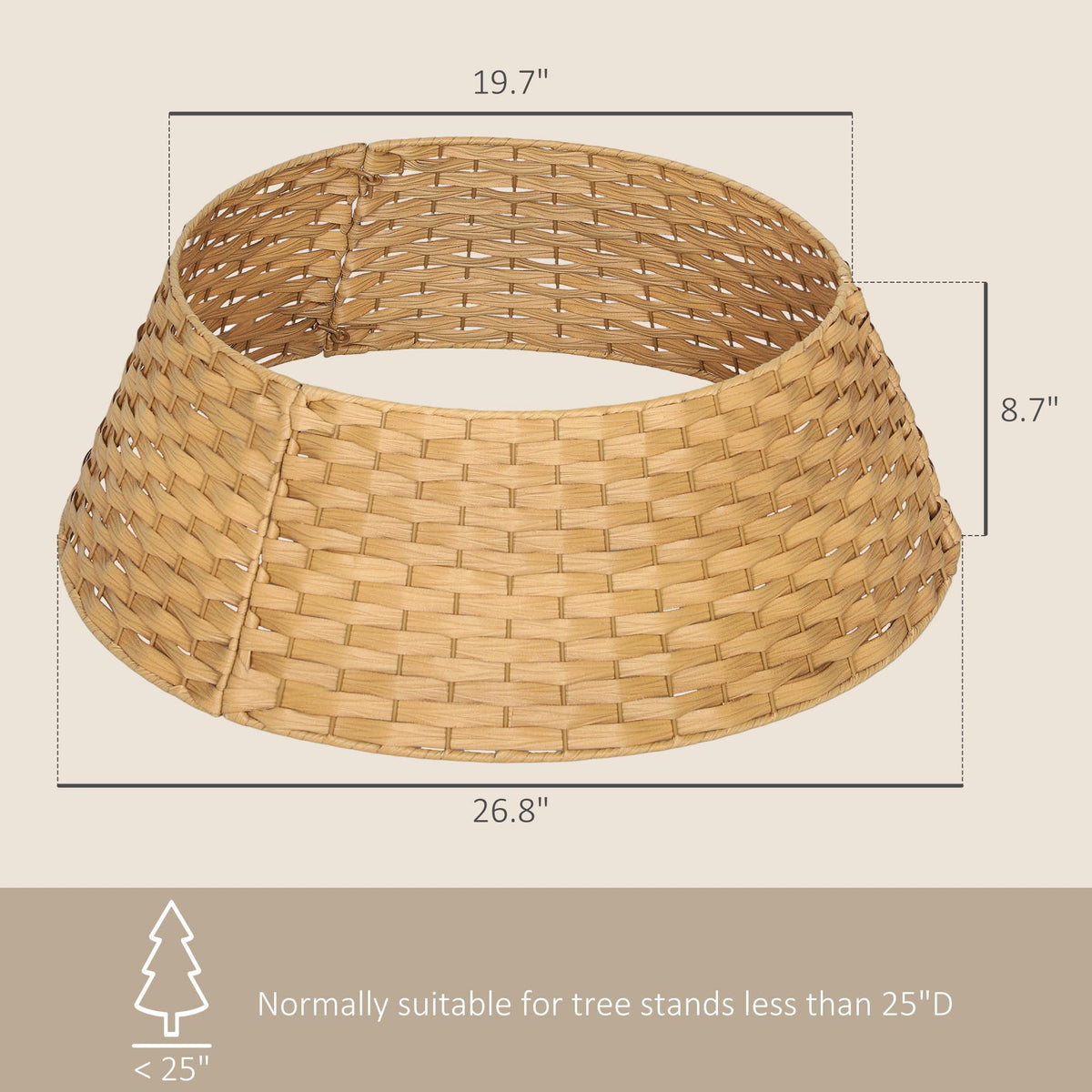 HOMCOM 27 inch Rustic Christmas Tree Collar, Plastic Woven Christmas Tree Skirt, Base Cover for Party, Holiday, Home Decoration, Natural