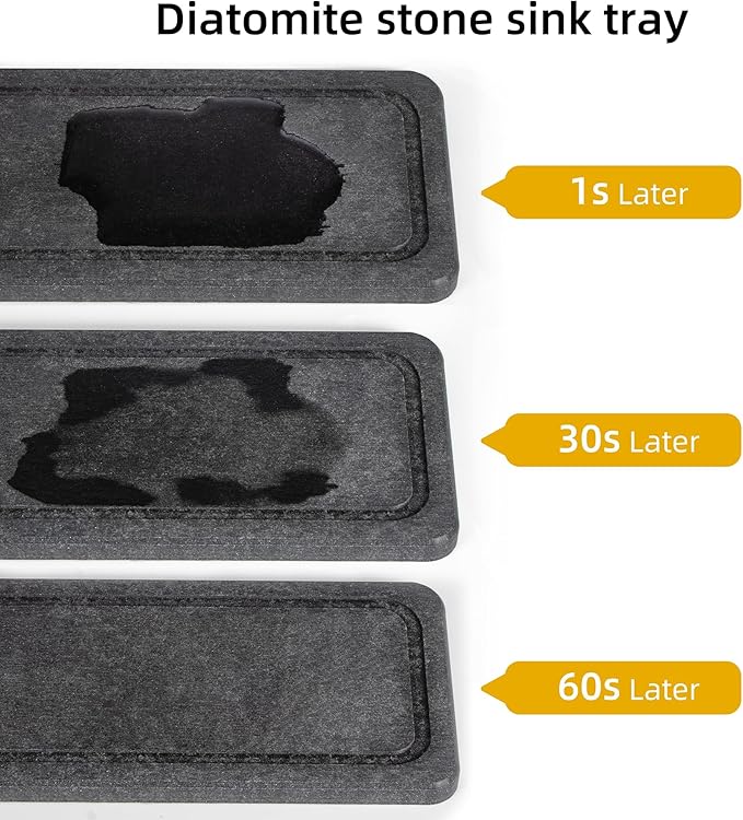 Sink Caddy Organizer with Water Absorbing Stone Tray, Instant Dry Sponge Holder