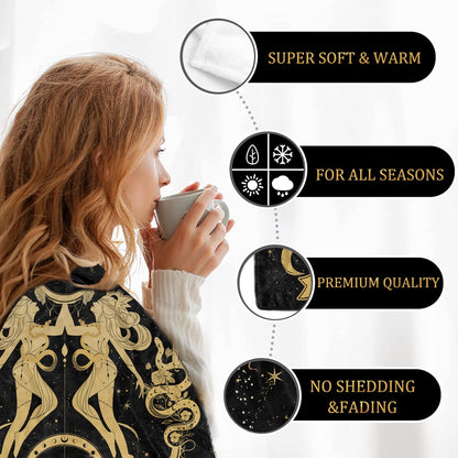 Gemini Zodiac Moon Constellation Throw Blanket, 60"X50", Soft Blanket for Women, Astrology Decor, Witchy Birthday Gifts, Gothic Style