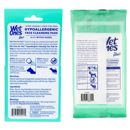 Wet Ones for Pets Hypoallergenic Face Cleansing Pads, Fragrance-Free, 3.2 in Round, 50 ct + Hypoallergenic Dog Wipes with Vitamins A, C & E, Fragrance-Free, 100 ct Pouch Bundle