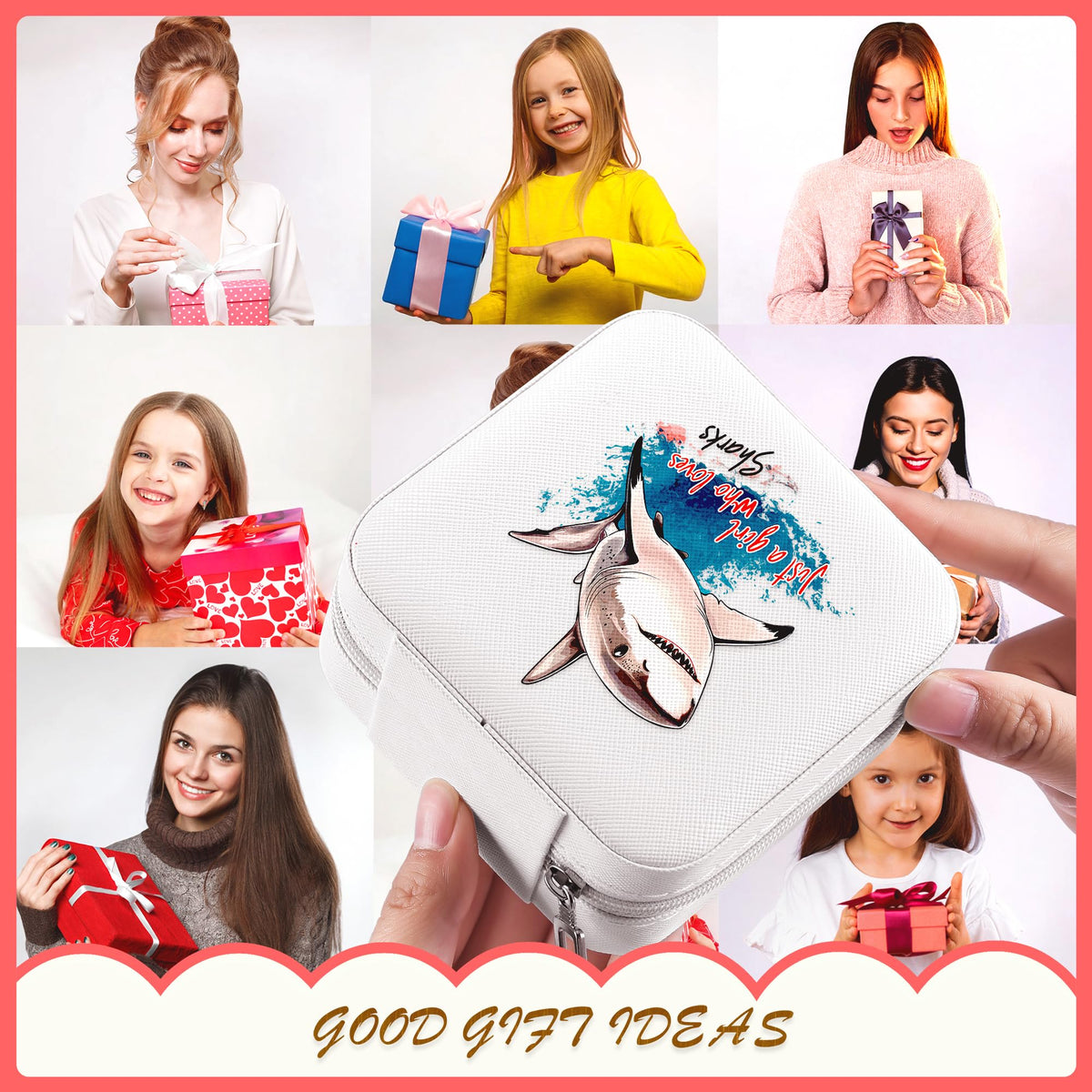 BJDAMAI Shark Jewelry Box, Gifts For Teens Girls Age 8-12, Shark Lovers Stuff Items Accessories Things Merchandise Decor Merch, Travel Ring Earrings Necklace Organizer Holder!