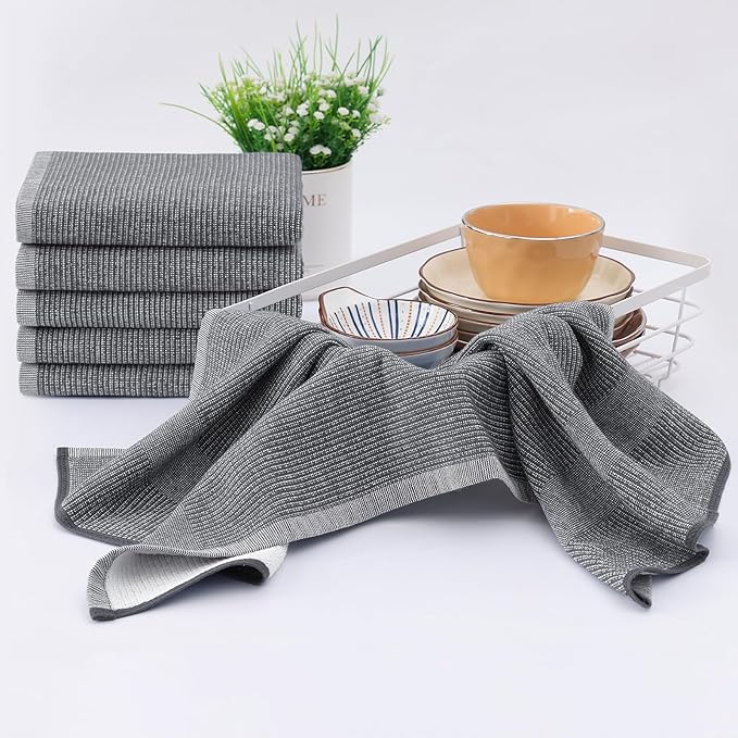 Homaxy Premium Kitchen Towels, Large Cotton Kitchen Hand Towels, Flat and Terry