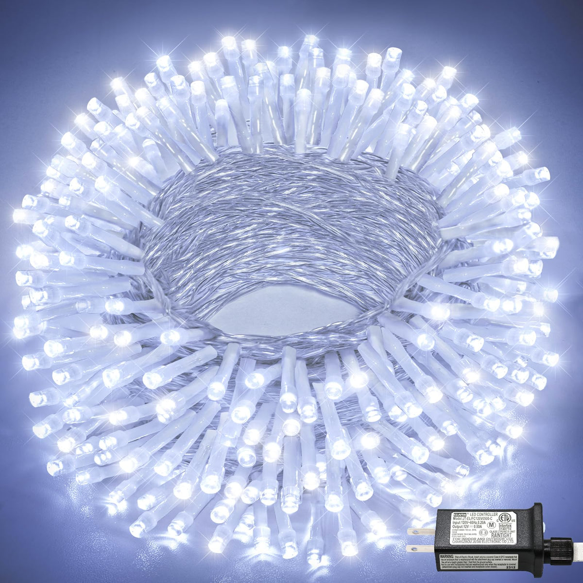 100FT 300 LED Outdoor String Lights, Plug in Connectable Christmas Lights Indoor Waterproof, 8 Modes Clear Wire String Lights for Outside Patio Garden Wedding Party Holiday Decorations, Cool White