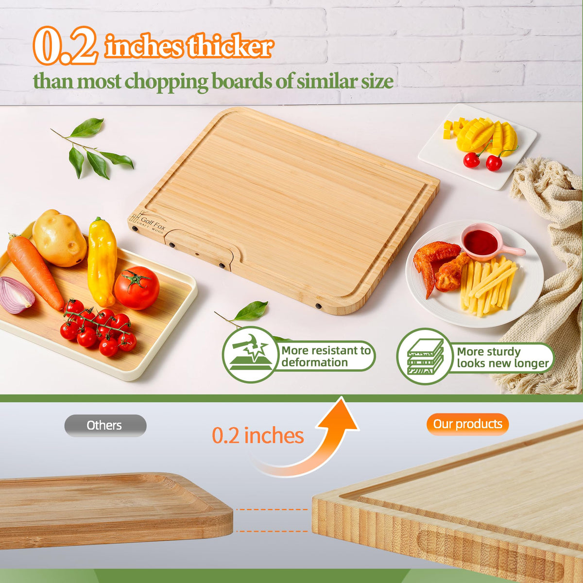 4-PCS Bamboo Cutting Board Set with Innovative Stand - Durable Double Sided Wooden Cutting Board with Juice Groove & Handle for Meal Prep, Meat, Charcuterie Serving, Eco-Friendly Healthy Kitchen Gift