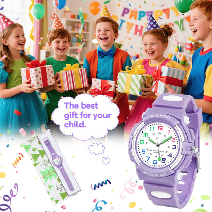 GUUMUXIN Kids Watch for Girls, Analog Wrist Watches for Kid, Waterproof Outdoor Sports Watch Rubber for Girls and Boys 5-16 Years, Purple
