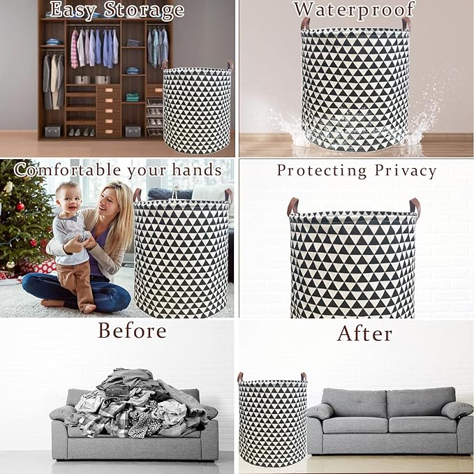 Waterproof Laundry Hamper Collapsible Laundry Basket Leather Handle Laundry Bag
