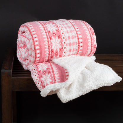 Lavish Home Reversible Fleece Blanket - 50x60-Inch Machine-Washable Sherpa Throw with Snowflakes - Cozy Blanket for Couch, Chair, or Bed (Pink)