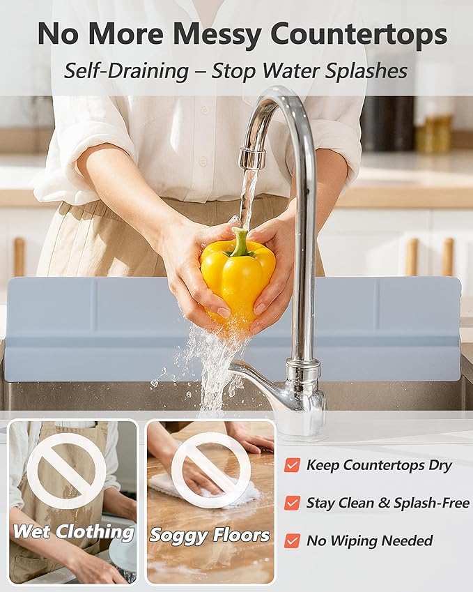 Kitchen Sink Splash Guard 23" Self-Draining Silicone Water Guard