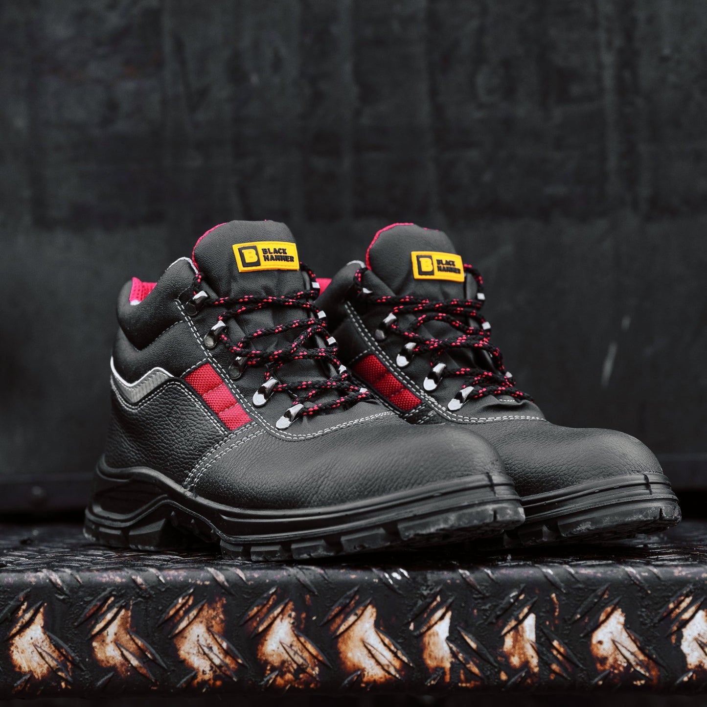 Black Hammer Mens Safety Boots Leather S3 SRC Black Steel Toe Cap Work Shoes Ankle 5993 (11 UK)