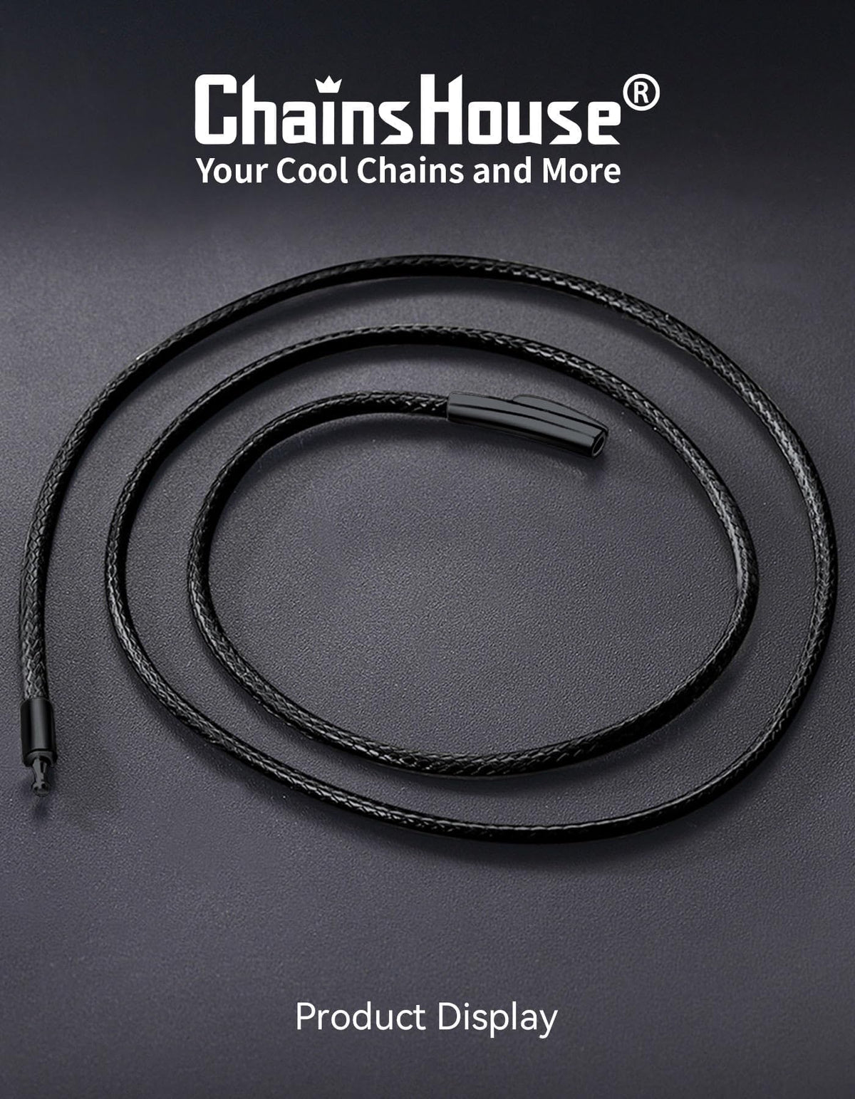 ChainsHouse Braided Leather Necklace for Men, 2MM 18 Inches Black Leather Cord Necklace with Clasp, Waterproof Mens Jewelry Gift