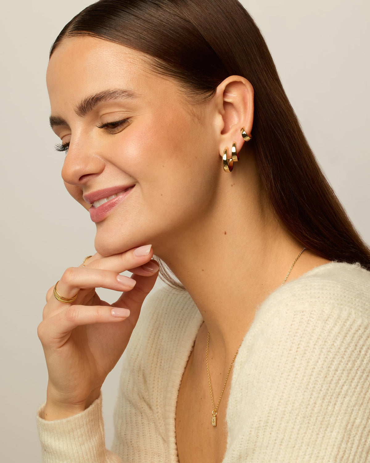 PAVOI 18K Yellow Gold Plated 925 Sterling Silver Posts Three Pairs Small Hoop Earrings for Women - Wide Huggie Earscape Piercing Pack - Gold Hoop Earrings Set
