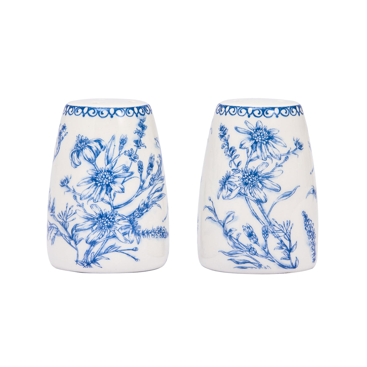 Bico Blue Garden Toile De Jouy Ceramic Salt & Pepper Shaker Set, for Kitchen or Decor, Dishwasher Safe