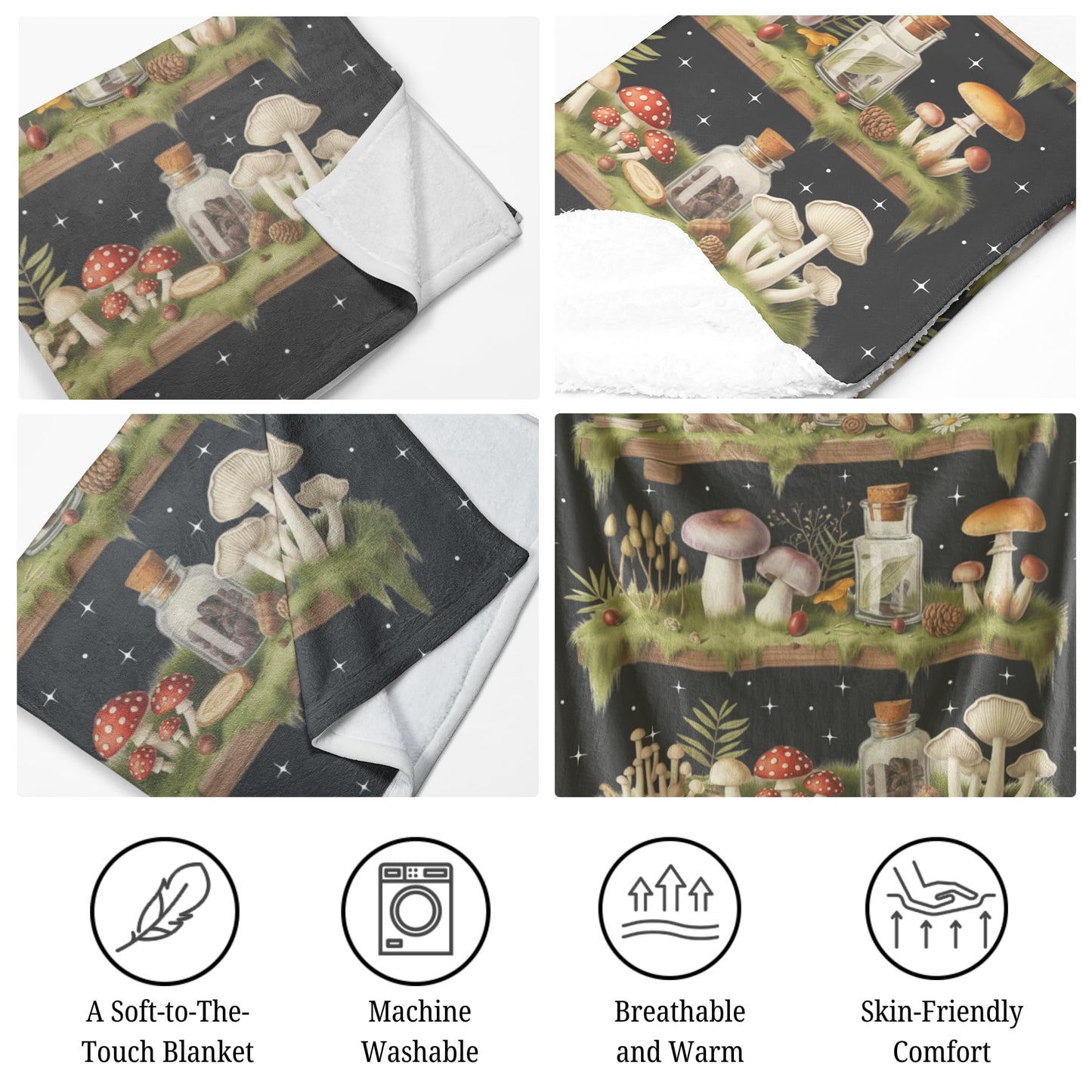 Mushroom Blanket Soft Throw 50x60 Inches Fleece Blankets for Couch Sofa, Cute Mushrooms Decor Room Aesthetic, Witchy Gifts Women, Boho Decorative Bedding, Morel Mushroom Bedroom Decorations Stuff
