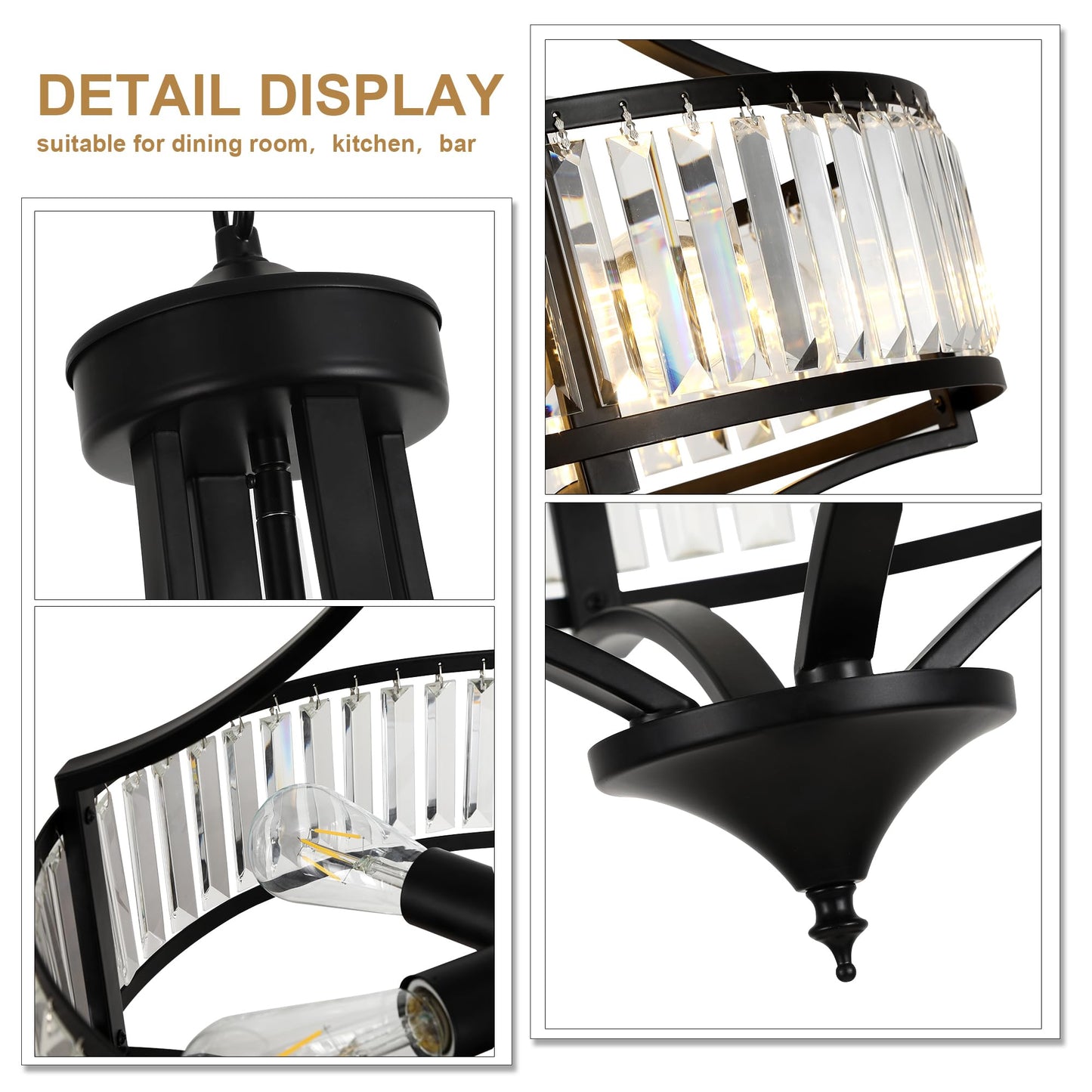 CNRATYE 20" Modern Farmhouse Crystal Chandeliers for Dining Room, 5-Light Black Antique Pendant Chandelier, Contemporary Hanging Light Fixture for Living Room Bedroom Foyer Kitchen Island Entryway