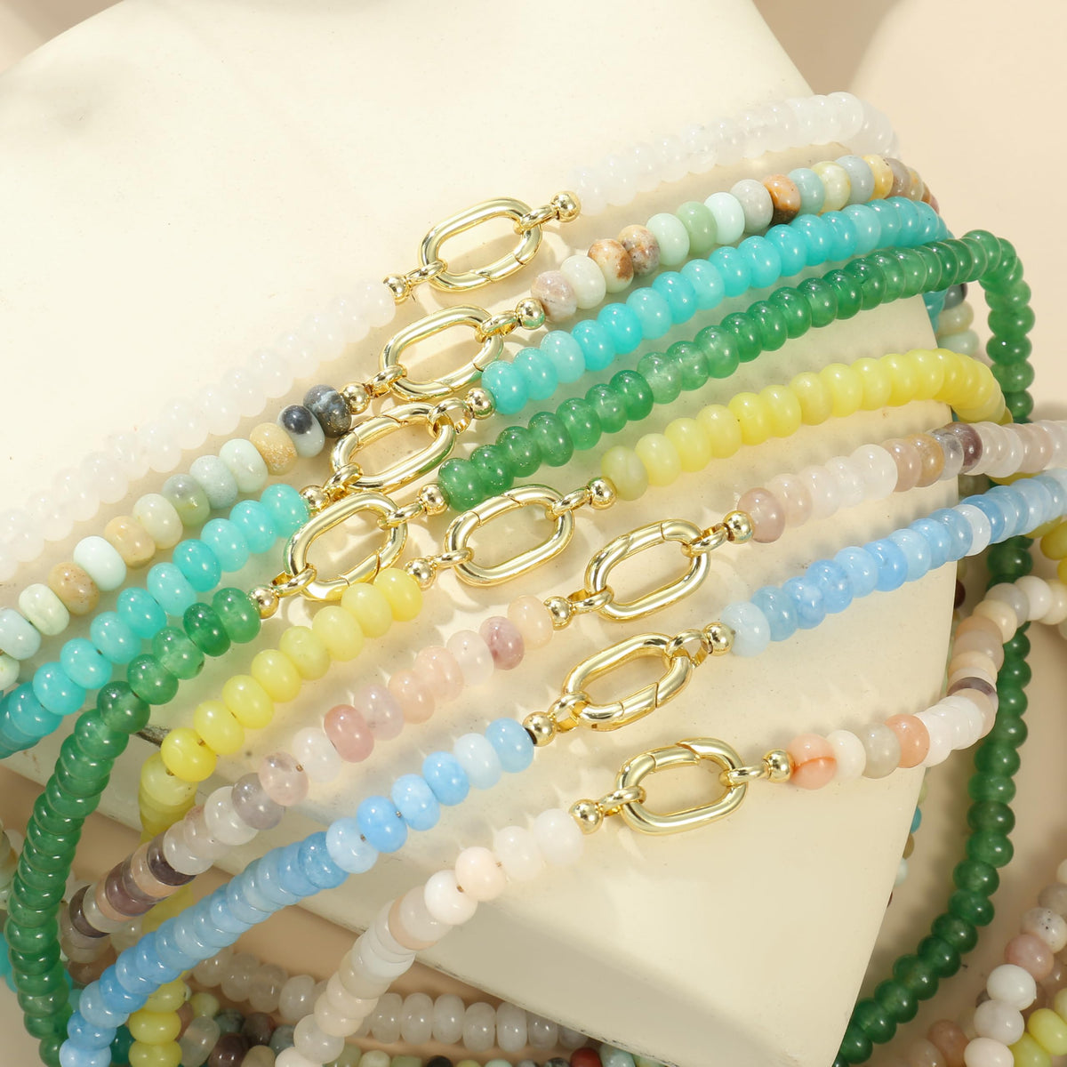 CONRAN KREMIX Light Gray Stone Beaded Necklace for Women,Natural Stone Bead Choker Necklaces Boho Summer Beach Necklace Gemstone Jewelry Gift for Women