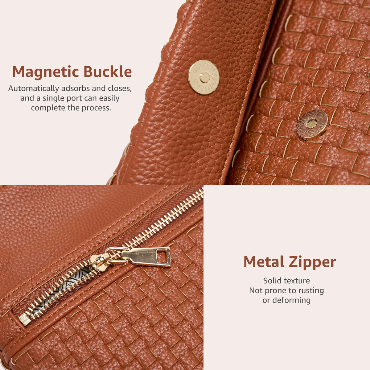 Woven Crossbody Bags for Women, Small Vegan Leather Handbags with Built-in Wallet, Slim Interlaced Shoulder Purse with Adjustable Strap