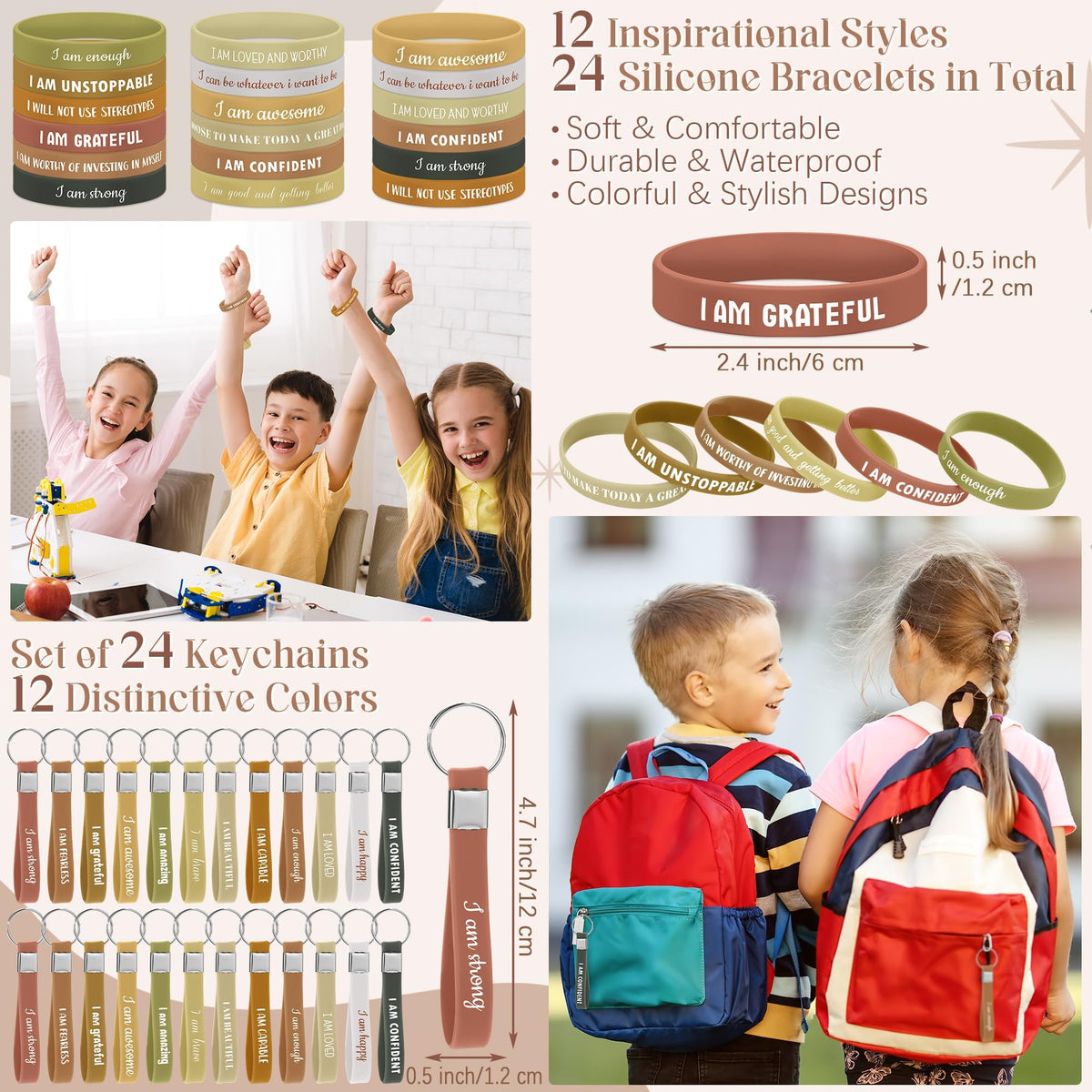 Aodaer 170 Pieces Positive Affirmation Gifts Set Motivational Quote Notebooks with Inspirational Pens Silicone Bracelets Keychains Stickers Organza Bags for School Office Party Favor Supply, Morandi