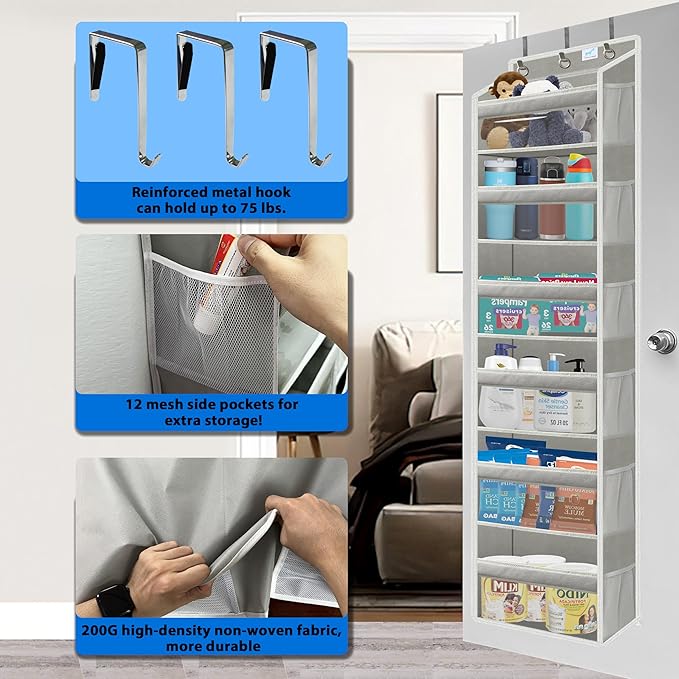 over the door organizer, Solid Bamboo Board 6-Tier Heavy Duty 75LB, 12 Side