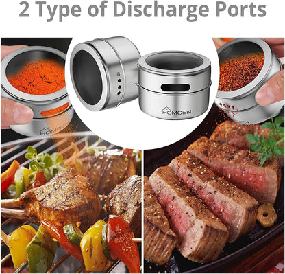 HOMGEN 12Pack Magnetic Spice Jars Set Stainless Steel Magnetic Spice Containers 100ml/3.4oz Magnetic Spice Jars for Fridge BBQ Magnet Spice Tins Set Magnetic Spice Pots with Lids for Kitchen