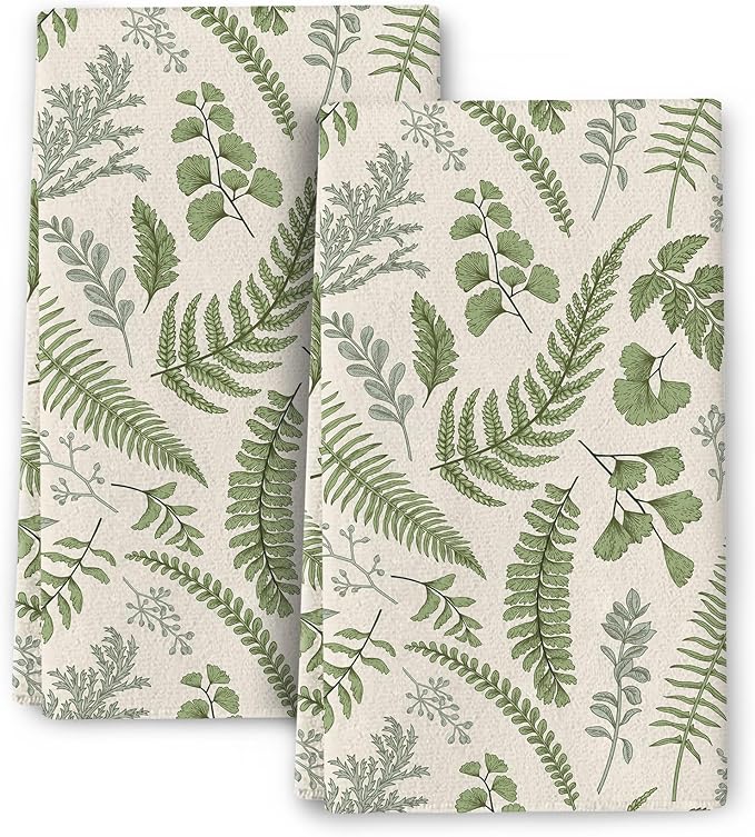 Cute Botanic Dish Towels for Drying Dishes, Absorbent Decorative Sage Green