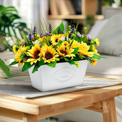 Scawim Pre-made Sunflower Centerpieces for Tables, Farmhouse Artificial Sunflowers Centerpieces in Pot Fake Sunflowers Arrangement for Home Decor, Rustic Potted Greenery for Wedding Party Kitchen Room
