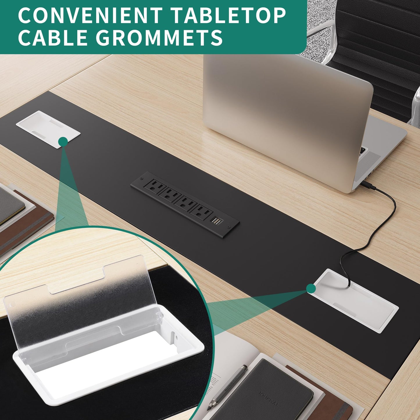 YITAHOME 6FT Conference Table with Power Outlets, 70.8 Inches Boat Shaped Meeting Table with Rectangle Grommet, Modern Seminar Table for Office Conference Room, Boardroom Desk, Light Wood Grain