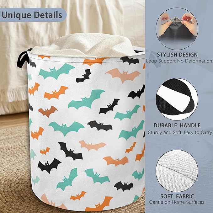 Colorful Bats Laundry Basket, Halloween Foldable