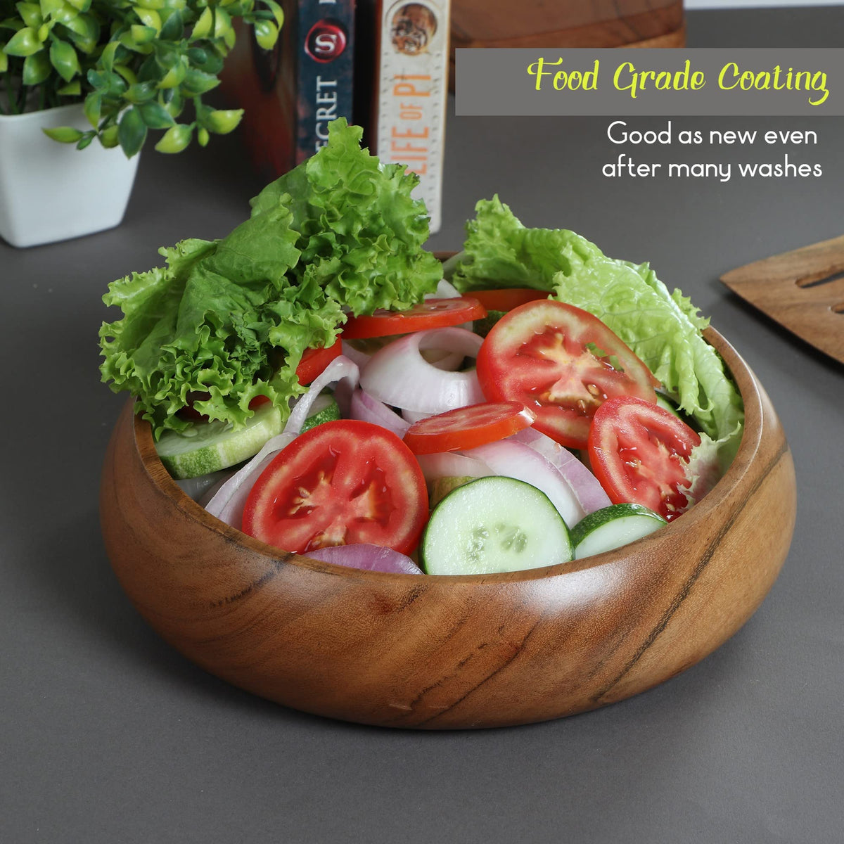 LAVAUX DESIGNS Acacia wood salad bowls set of 2 | Individual wooden bowls 8 x 2 inches (25 oz) | Use for salad, pasta, rice, acai, smoothie, soup, fruits, snacks